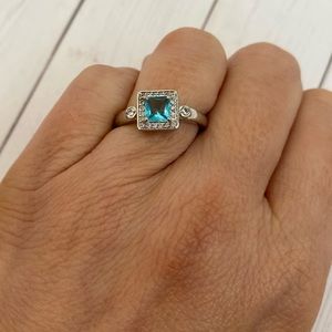 Traditional Blue Topaz with White Topaz Ring 7